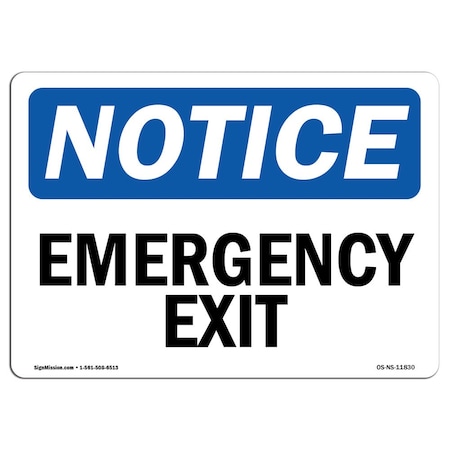 Signmission OSHA Notice Sign, Emergency Exit, 5in X 3.5in Decal, 10PK, 3.5"W, 5" L, Landscape, PK10 OS-NS-D-35-L-11830-10PK